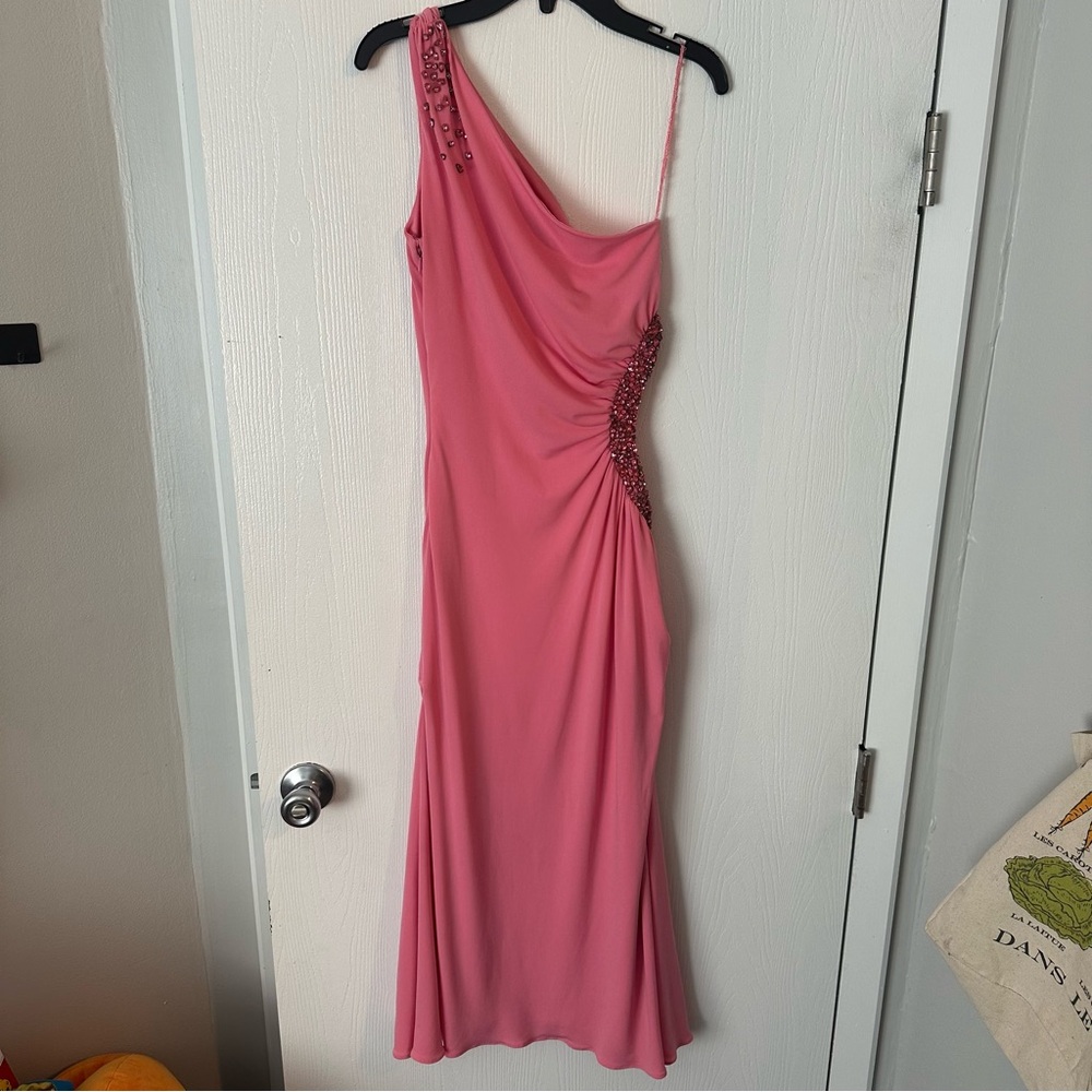 Vintage small Beyond pink one shoulder formal dress
